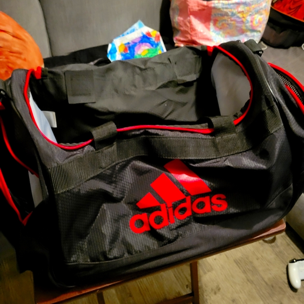 Adidas Black Duffel Bag with Red Accents